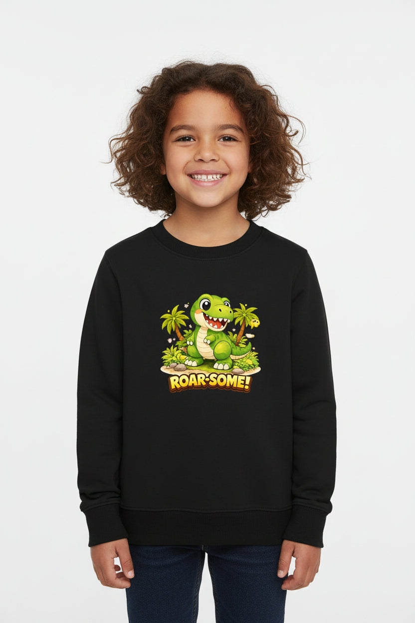 Felpa bambino originale Eco Dino 4-6 anni con dinosauro verde Roar-Some in cotone biologico certificato GOTS EVE VEGAN