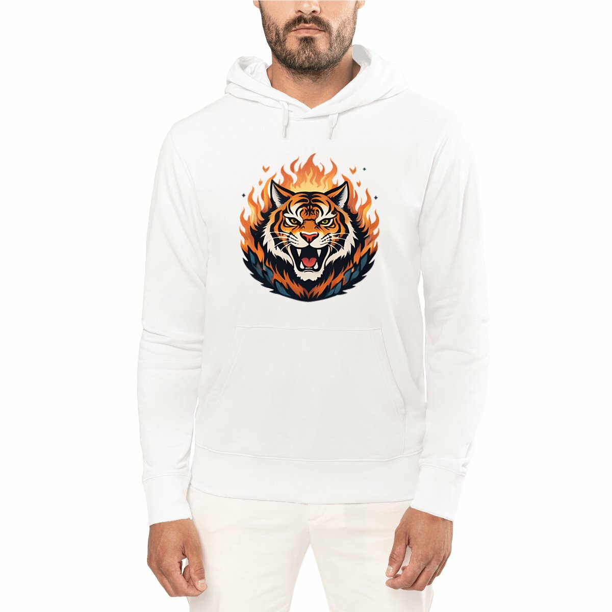 Felpa con cappuccio unisex originale con design tigre, cotone organico certificato GOTS