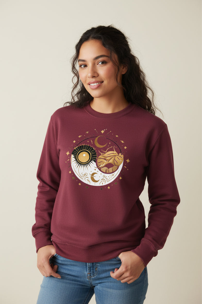 felpa girocollo donna sole luna cotone biologico certificato gots eve vegan