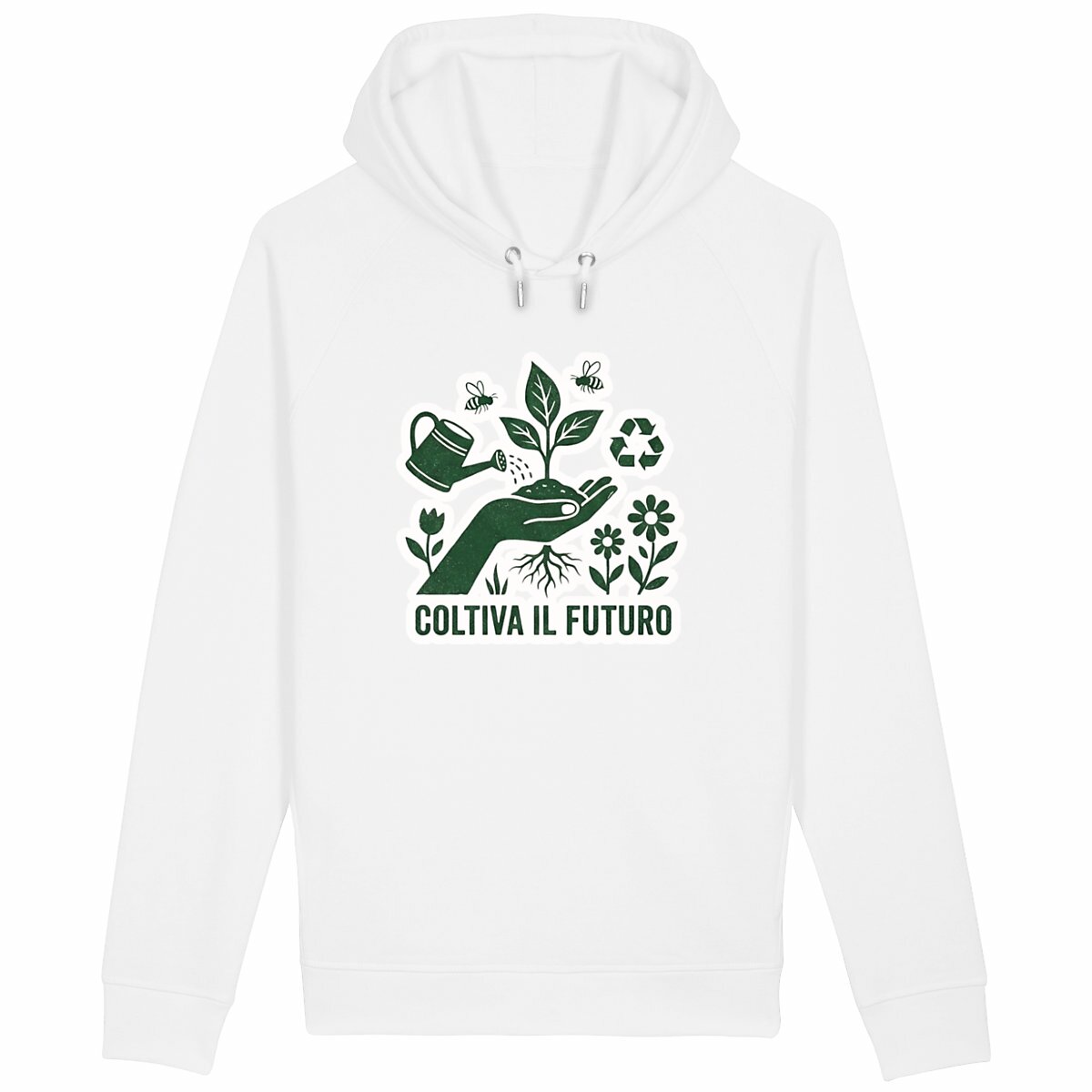 felpa con cappuccio coltiva il futuro - fronte_bianco
