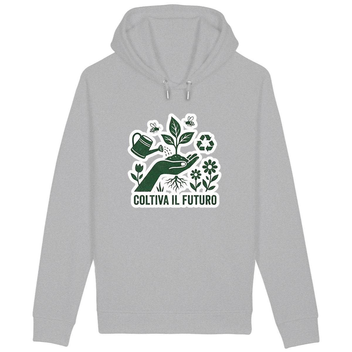 felpa con cappuccio coltiva il futuro - fronte_grigioheather