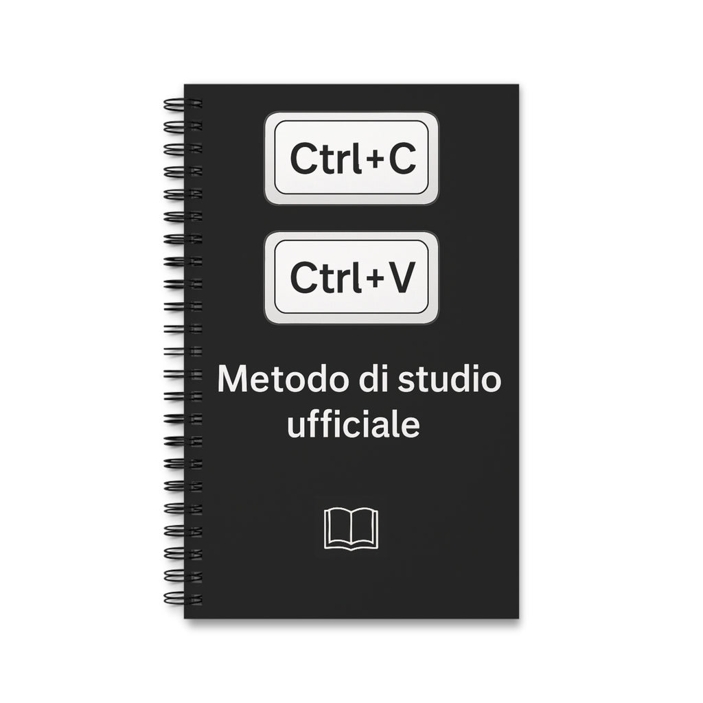 Quaderno spiralato A5 con scritta ironica Ctrl+C Ctrl+V metodo di studio regalo originale per studenti.