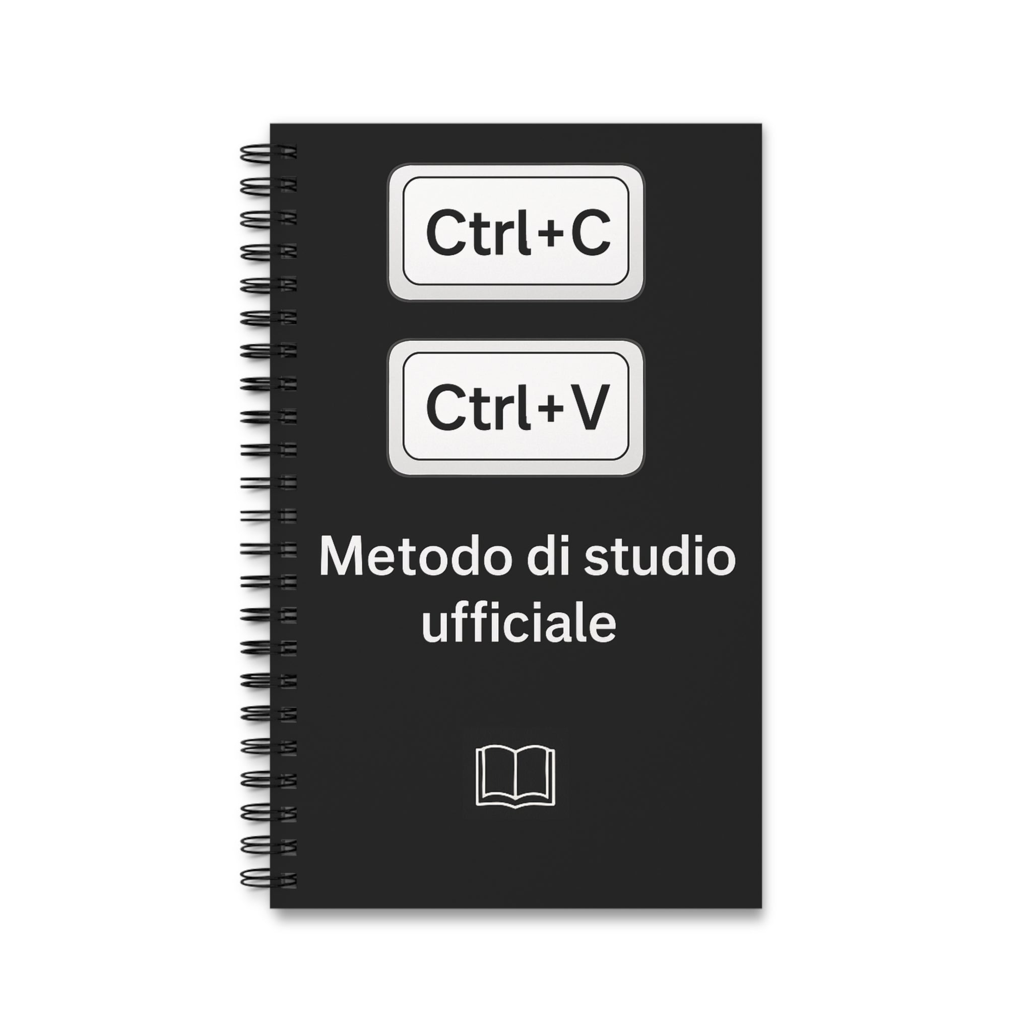 Quaderno spiralato A5 con scritta ironica Ctrl+C Ctrl+V metodo di studio regalo originale per studenti.