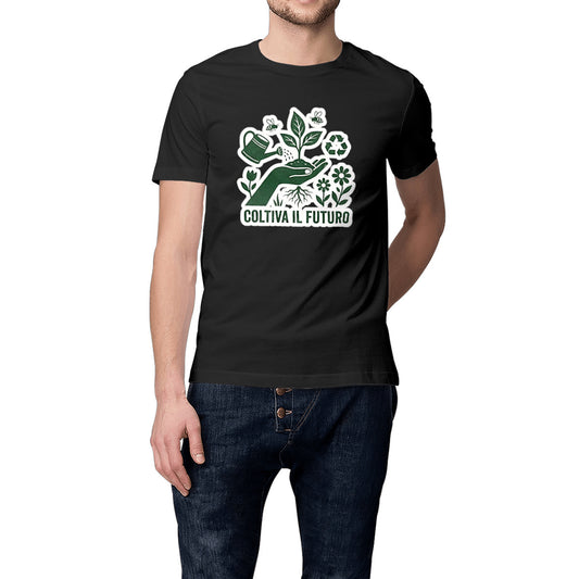 Maglietta premium in cotone organico spesso, certificata Vegan e GOTS, t-shirt sostenibile di alta qualità.