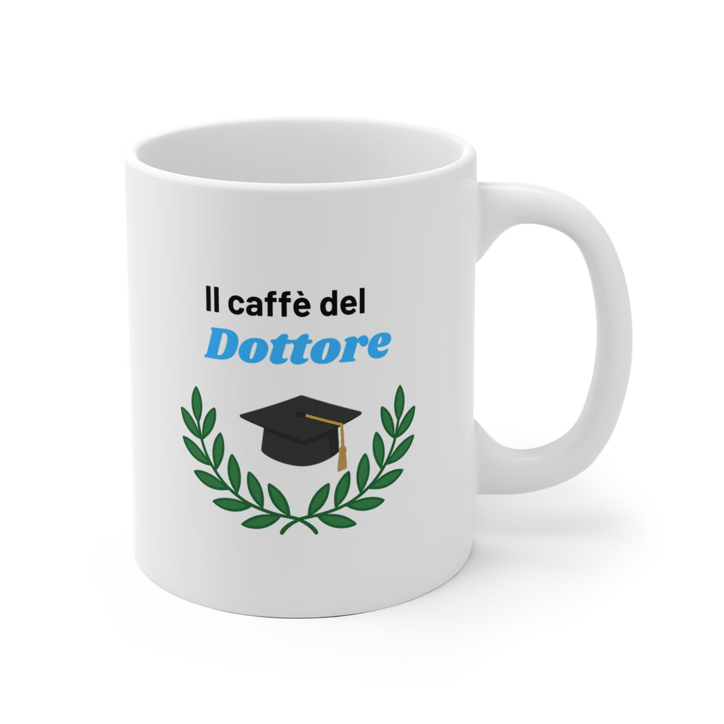 Tazza bianca in ceramica con scritta Il Caffè del Dottore regalo laurea originale per uomo.