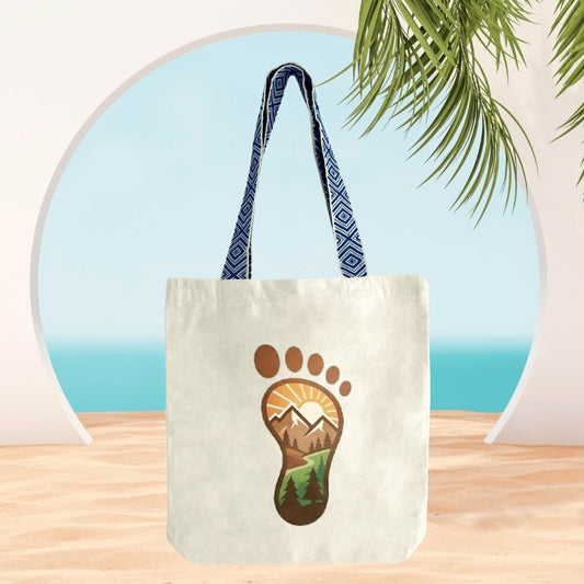 Tote bag etnica originale in cotone riciclato con manici colorati Pianeta Wow